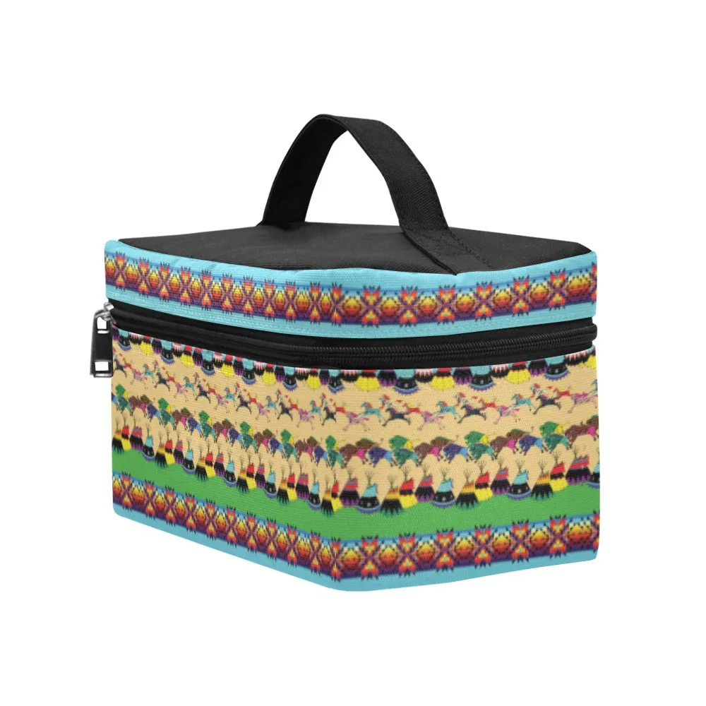 Horses and Buffalo Ledger Torquoise Cosmetic Bag/Large