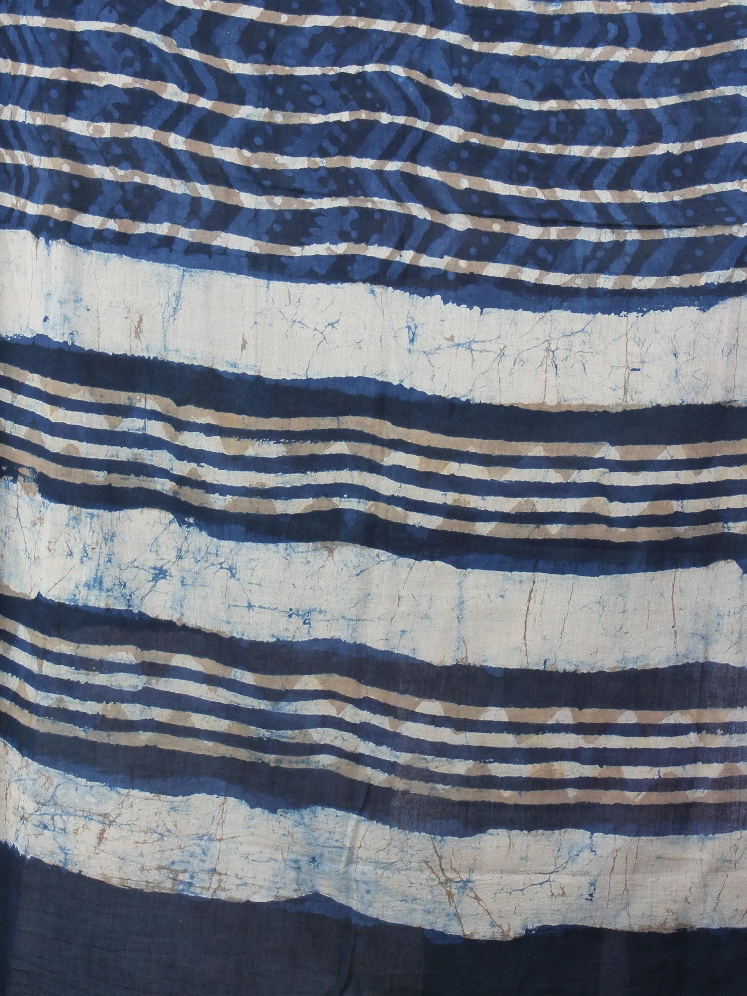 Indigo White Cotton Mul Hand Block Printed Dupatta With Beige Putai - D0417070