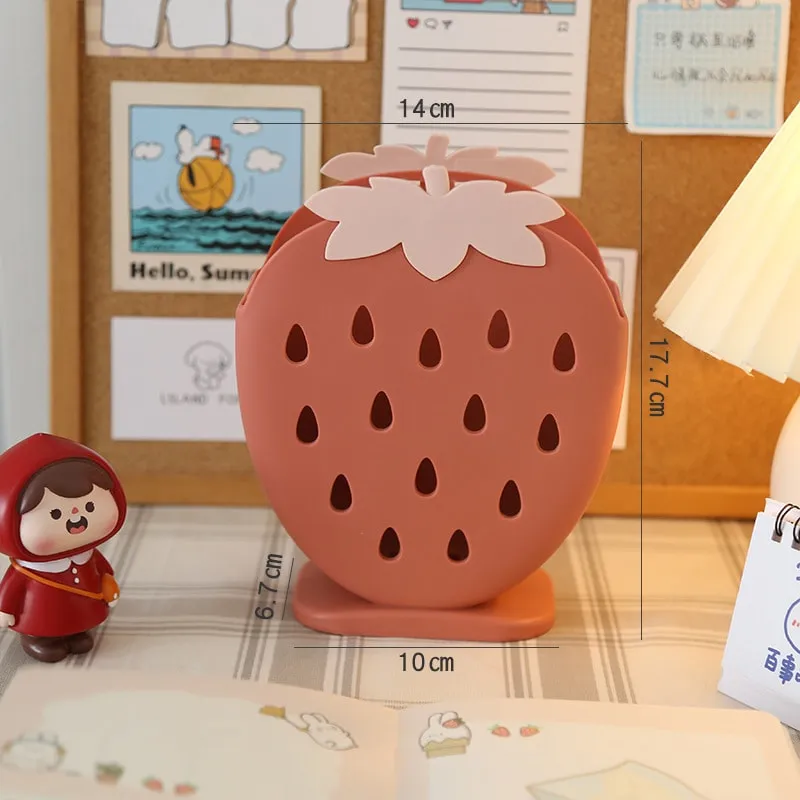Kawaii Strawberry Divided Grid Pen Holder