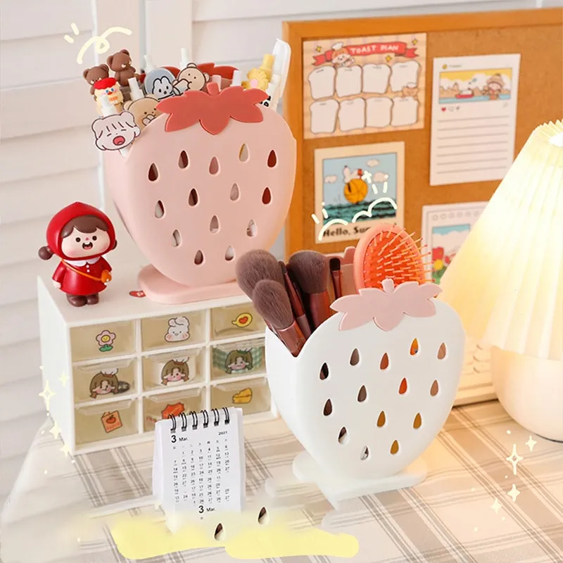 Kawaii Strawberry Divided Grid Pen Holder