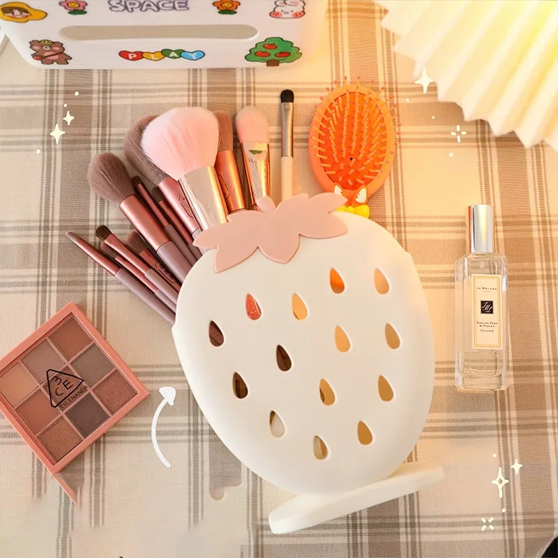 Kawaii Strawberry Divided Grid Pen Holder