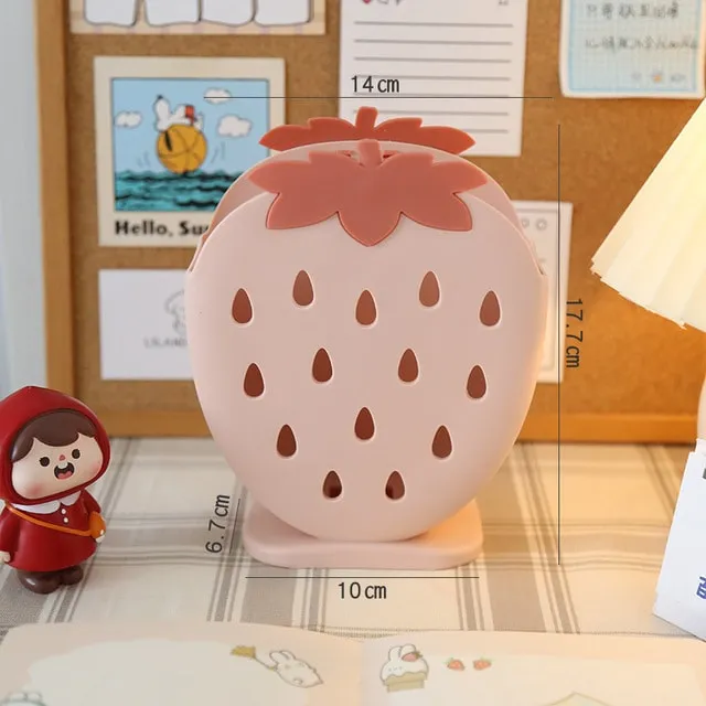 Kawaii Strawberry Divided Grid Pen Holder