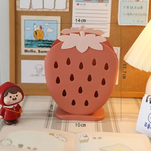 Kawaii Strawberry Divided Grid Pen Holder