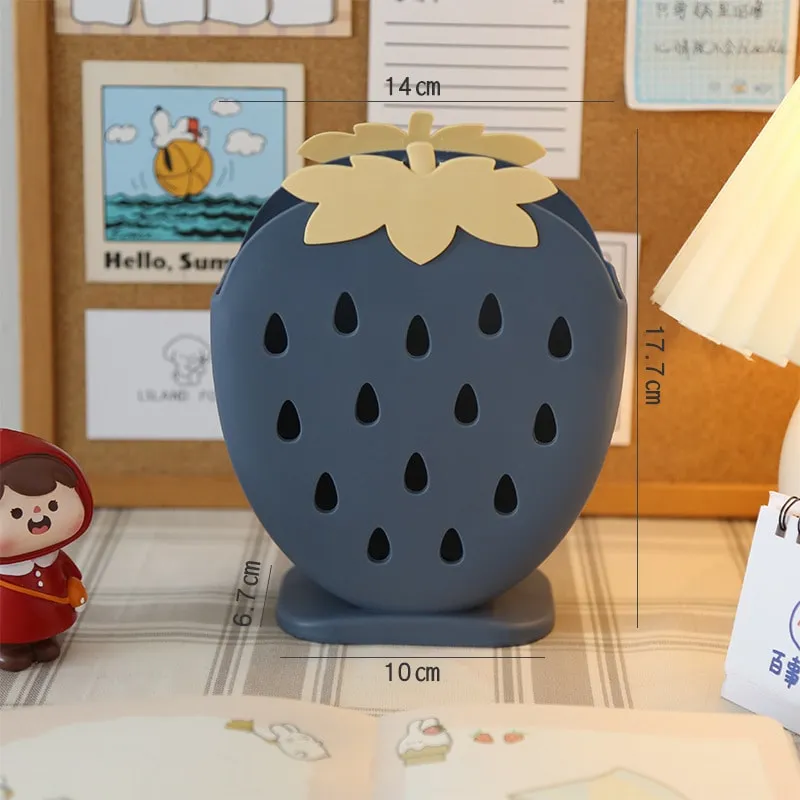 Kawaii Strawberry Divided Grid Pen Holder