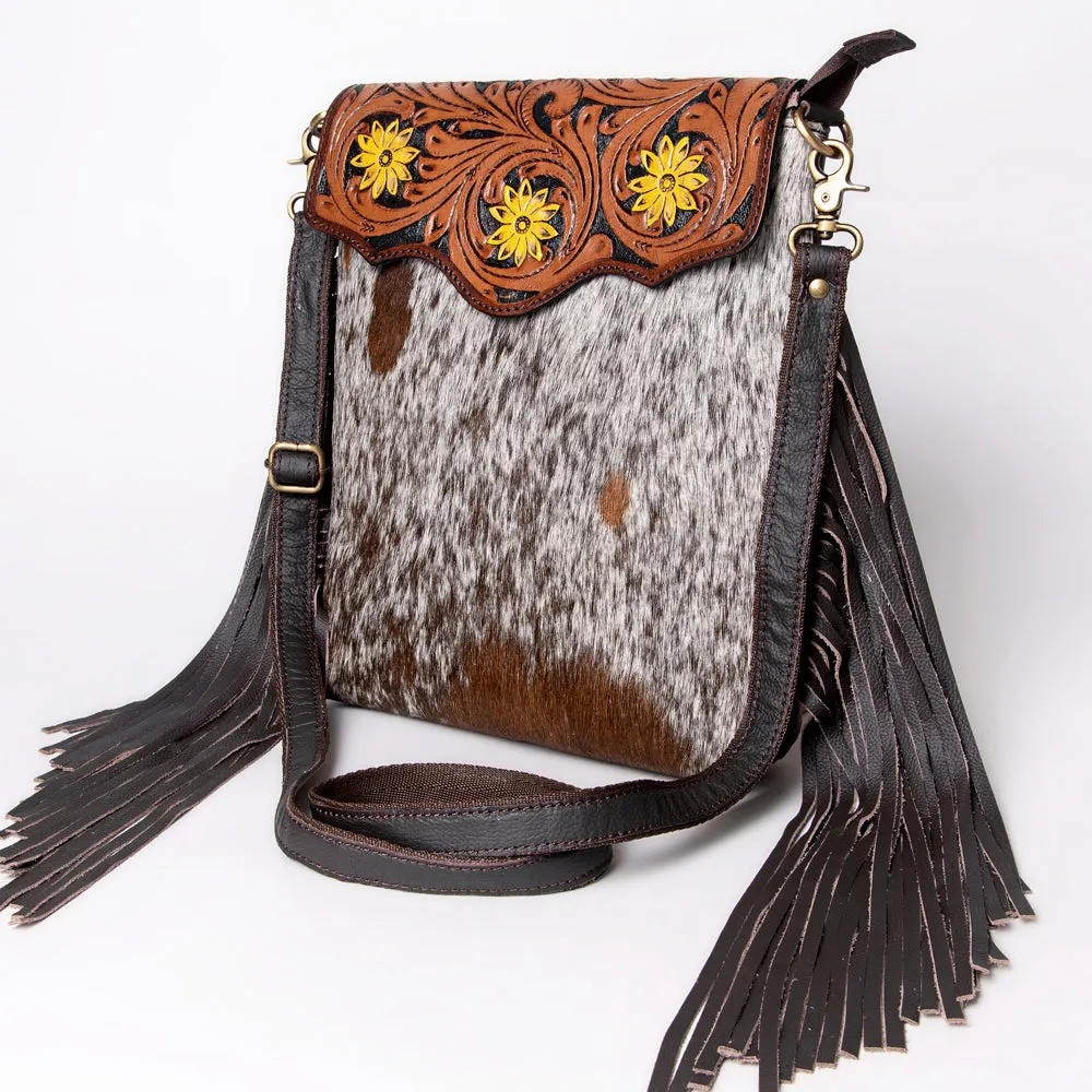 KBA104 - KBA104 -MESSENGER Hand Tooled Saddle Leather and Upcycled Canvas Ladies Bag 14.5x12.5 KBA10