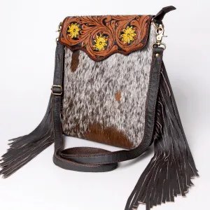 KBA104 - KBA104 -MESSENGER Hand Tooled Saddle Leather and Upcycled Canvas Ladies Bag 14.5x12.5 KBA10