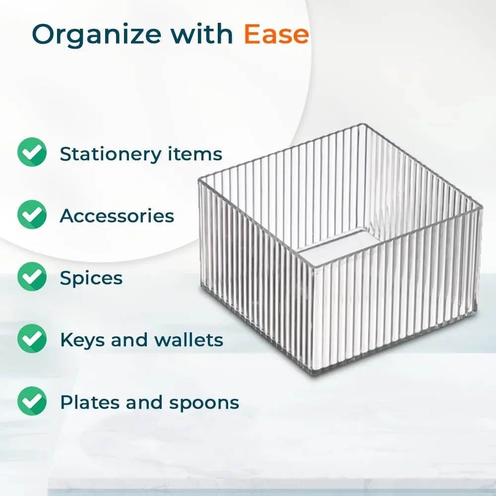 Kuber Industries Sqaure Cutlery/Cosmatic/Desk Organizer|Basket For Storage, Books, Toys-Pack of 6 (Transparent)
