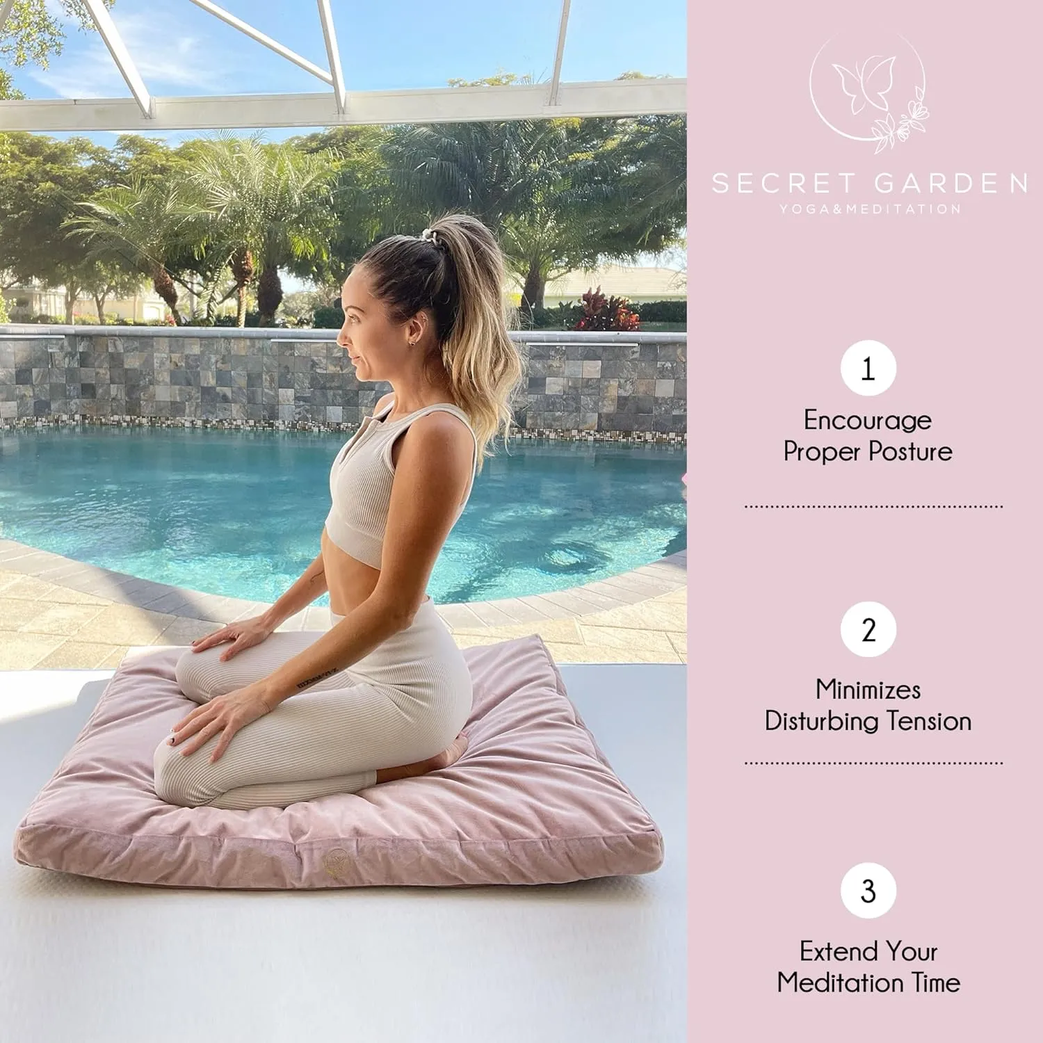 Large Meditation Mat – Premium Velvet Zabuton Meditation Cushion w 100% Kapok Insert