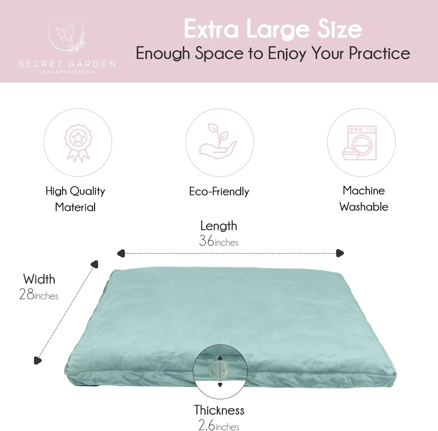 Large Meditation Mat – Premium Velvet Zabuton Meditation Cushion w 100% Kapok Insert