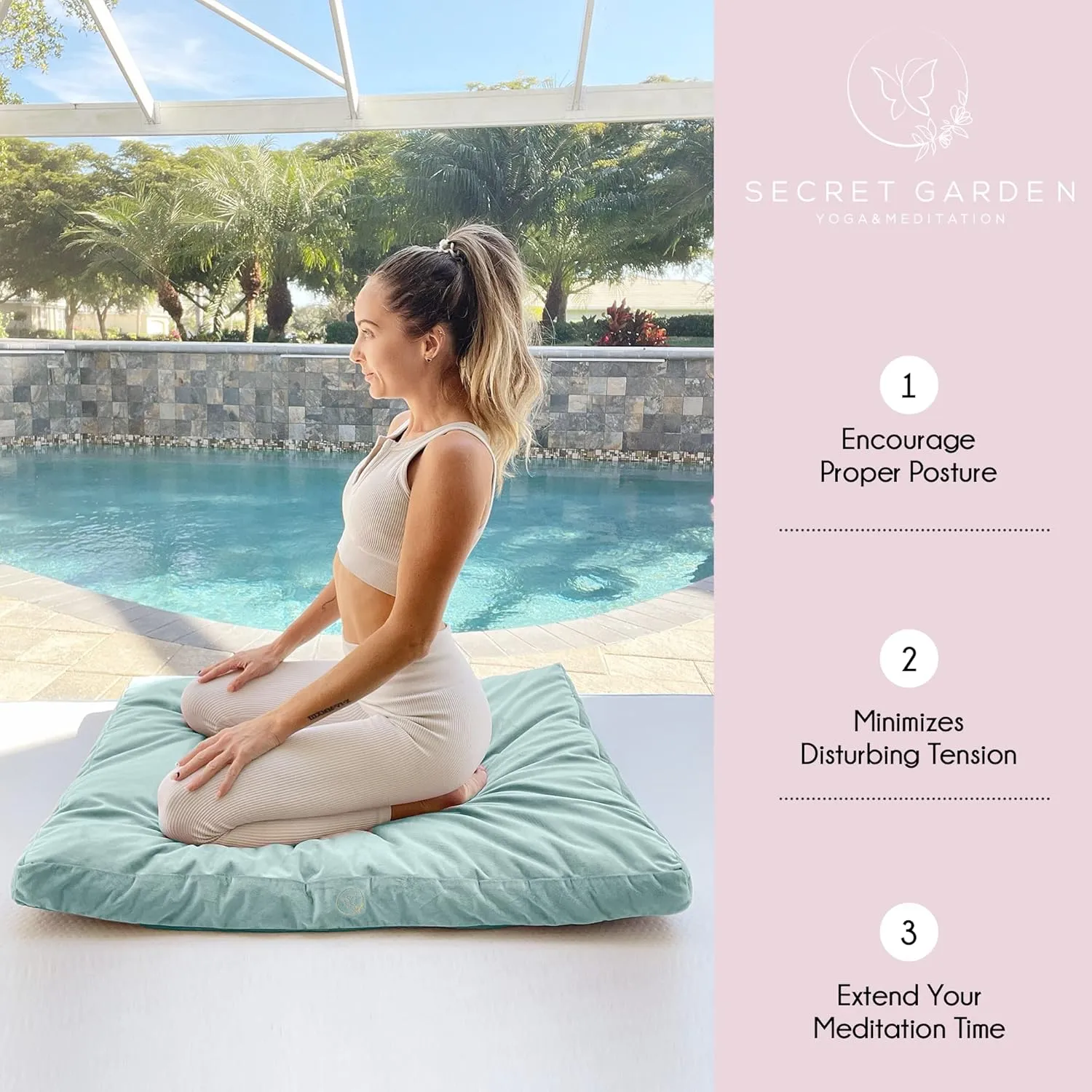 Large Meditation Mat – Premium Velvet Zabuton Meditation Cushion w 100% Kapok Insert