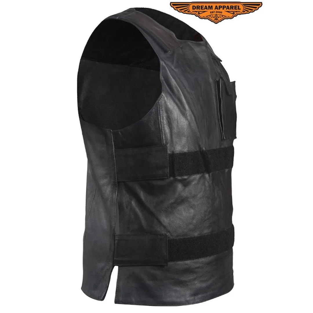 Men's Leather Bullet Proof Style Replica Motorcycle Vest