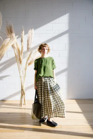 Metta - Ulla Skirt Olive Check - Double Cotton Voile