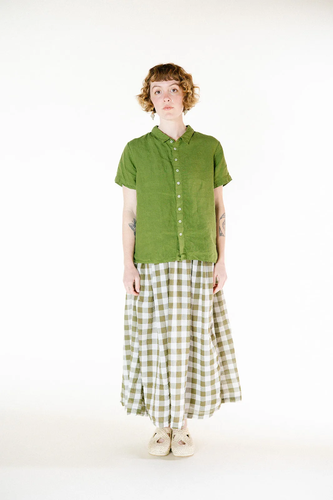 Metta - Ulla Skirt Olive Check - Double Cotton Voile
