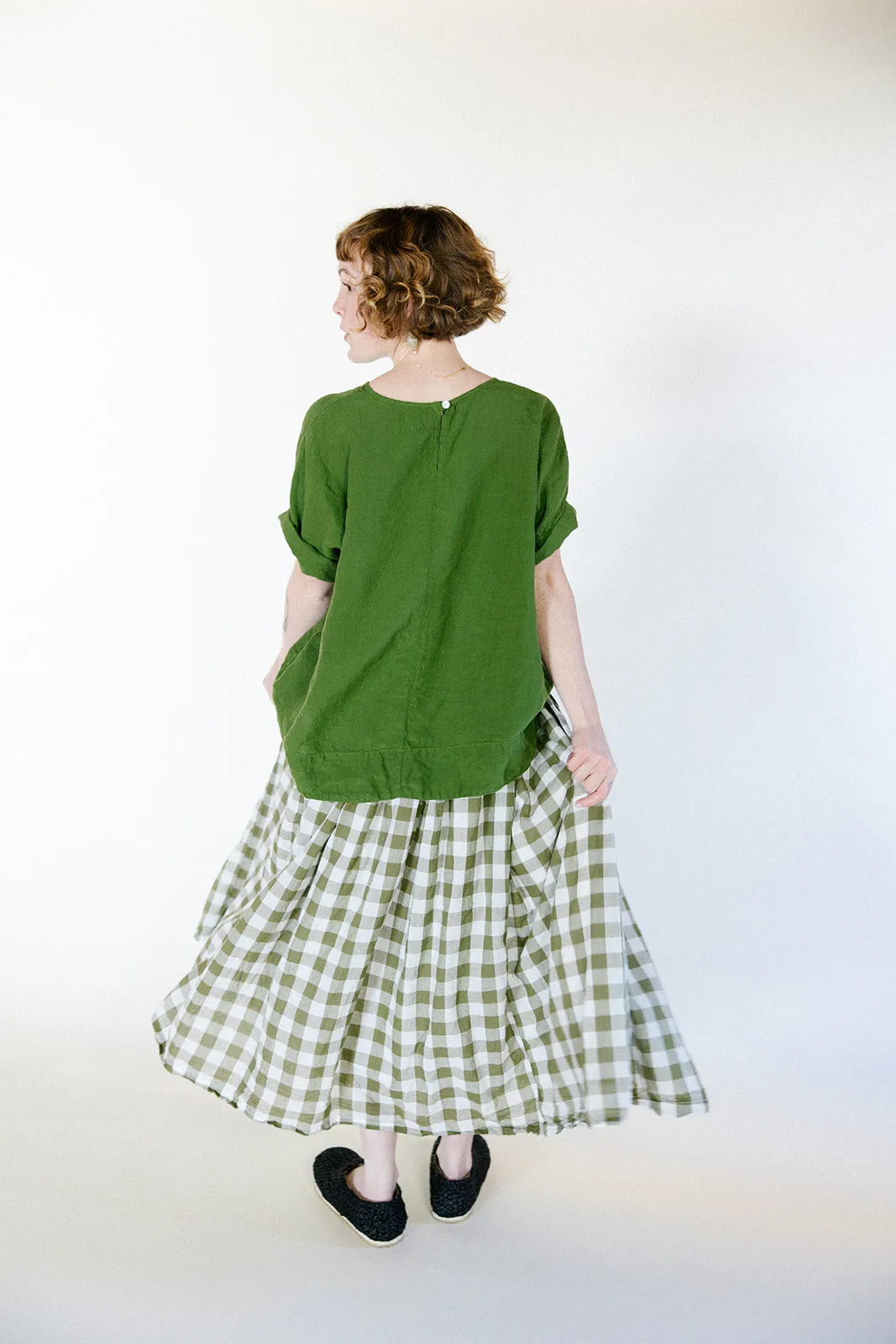 Metta - Ulla Skirt Olive Check - Double Cotton Voile