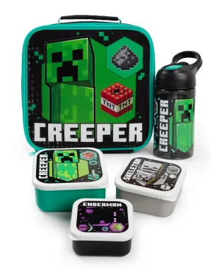 Minecraft Creeper Lunch Bag, Snack Pot, Water Bottle Set