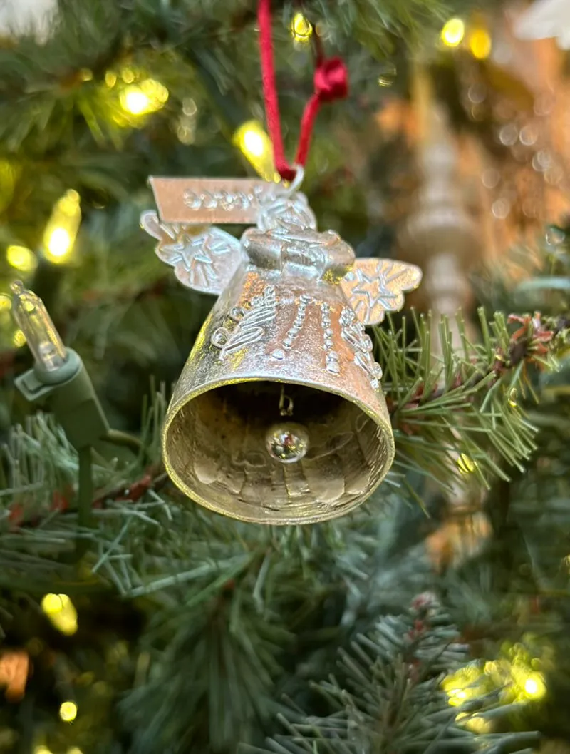 Mini Bell Angel Ornament - Silver Peace