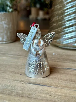 Mini Bell Angel Ornament - Silver Peace
