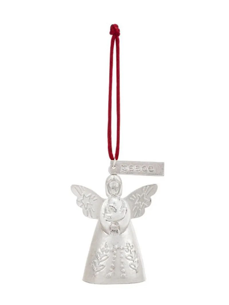 Mini Bell Angel Ornament - Silver Peace