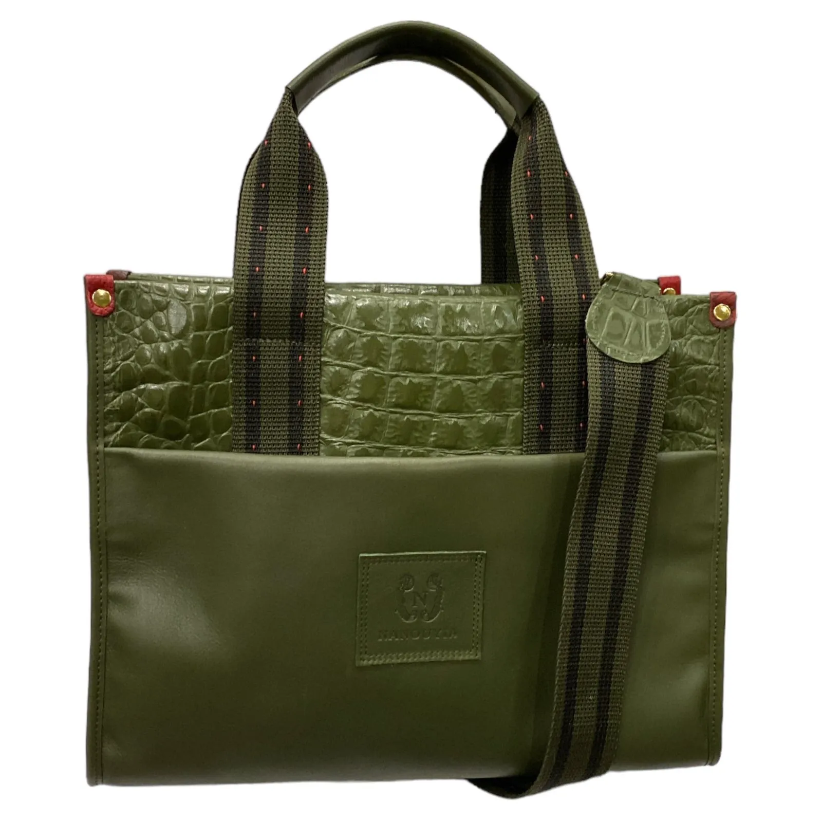 NANOUYIA L. OLIVE GREEN 3D LEATHER MULTISPACE MESSENGER