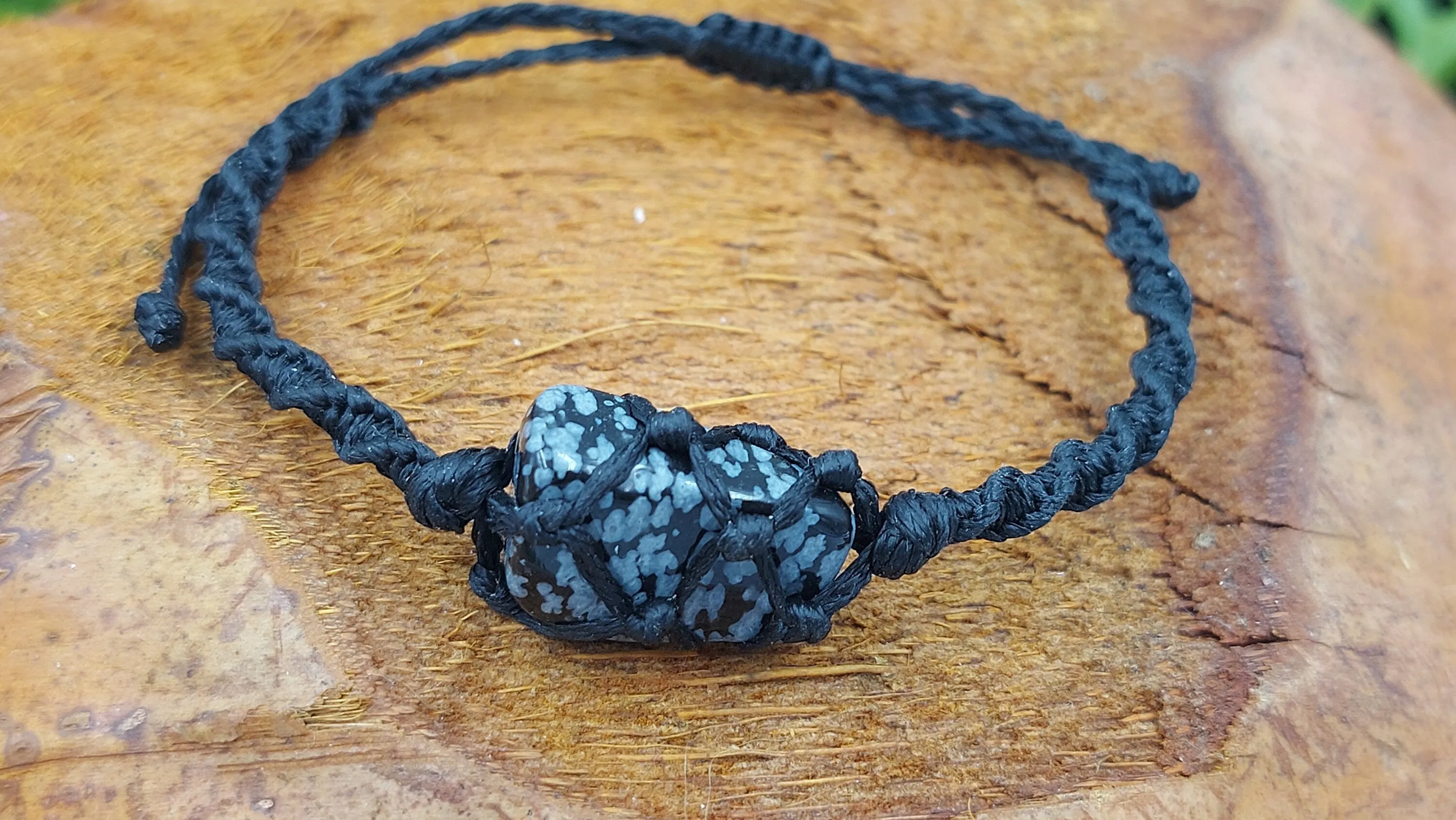 Natural Obsidian Snowflake Handmade Wrap It Macrame Bracelet Healing Crystal Accessories Zodiac Mineral Stone