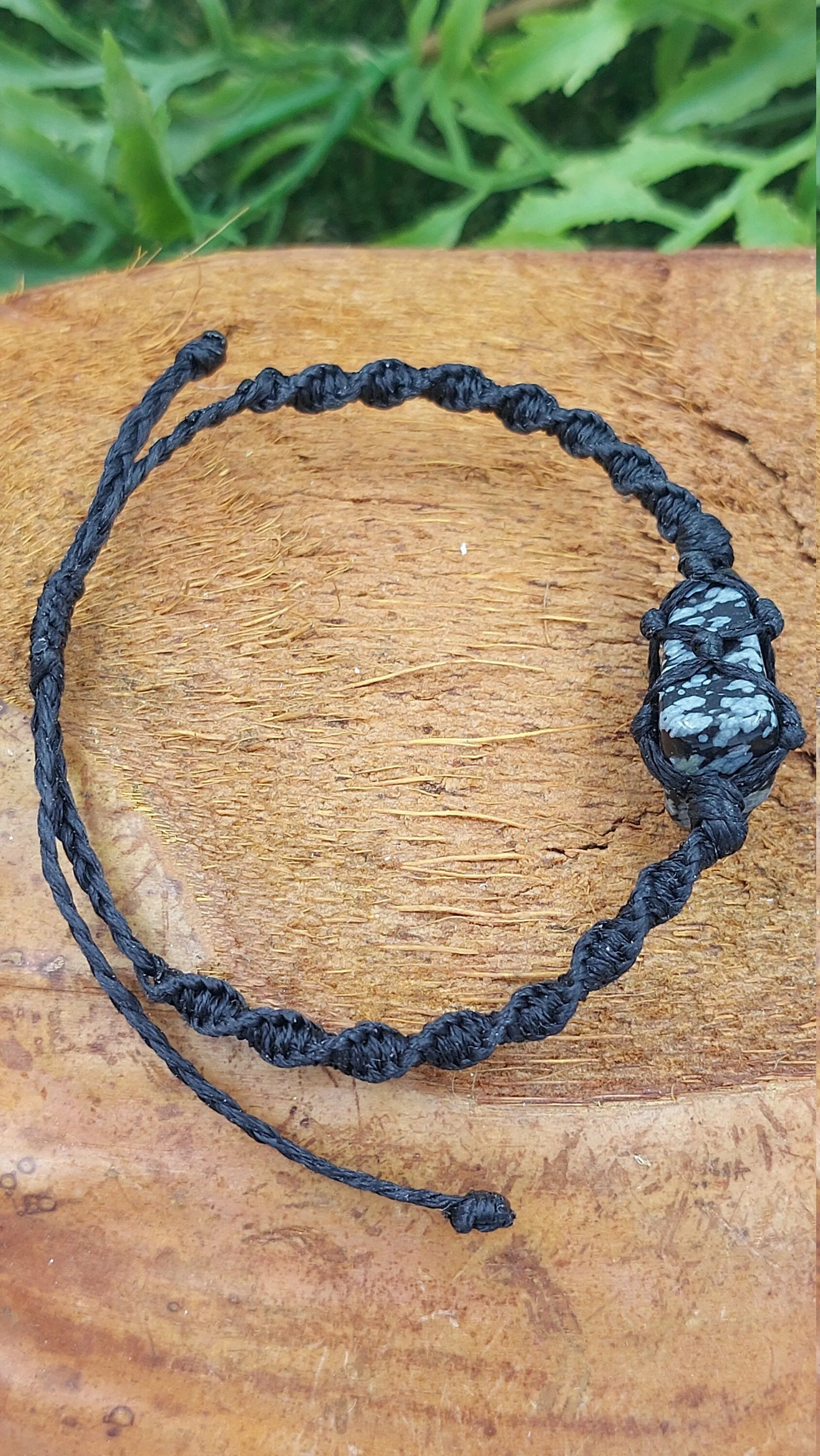 Natural Obsidian Snowflake Handmade Wrap It Macrame Bracelet Healing Crystal Accessories Zodiac Mineral Stone