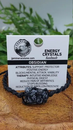 Natural Obsidian Snowflake Handmade Wrap It Macrame Bracelet Healing Crystal Accessories Zodiac Mineral Stone