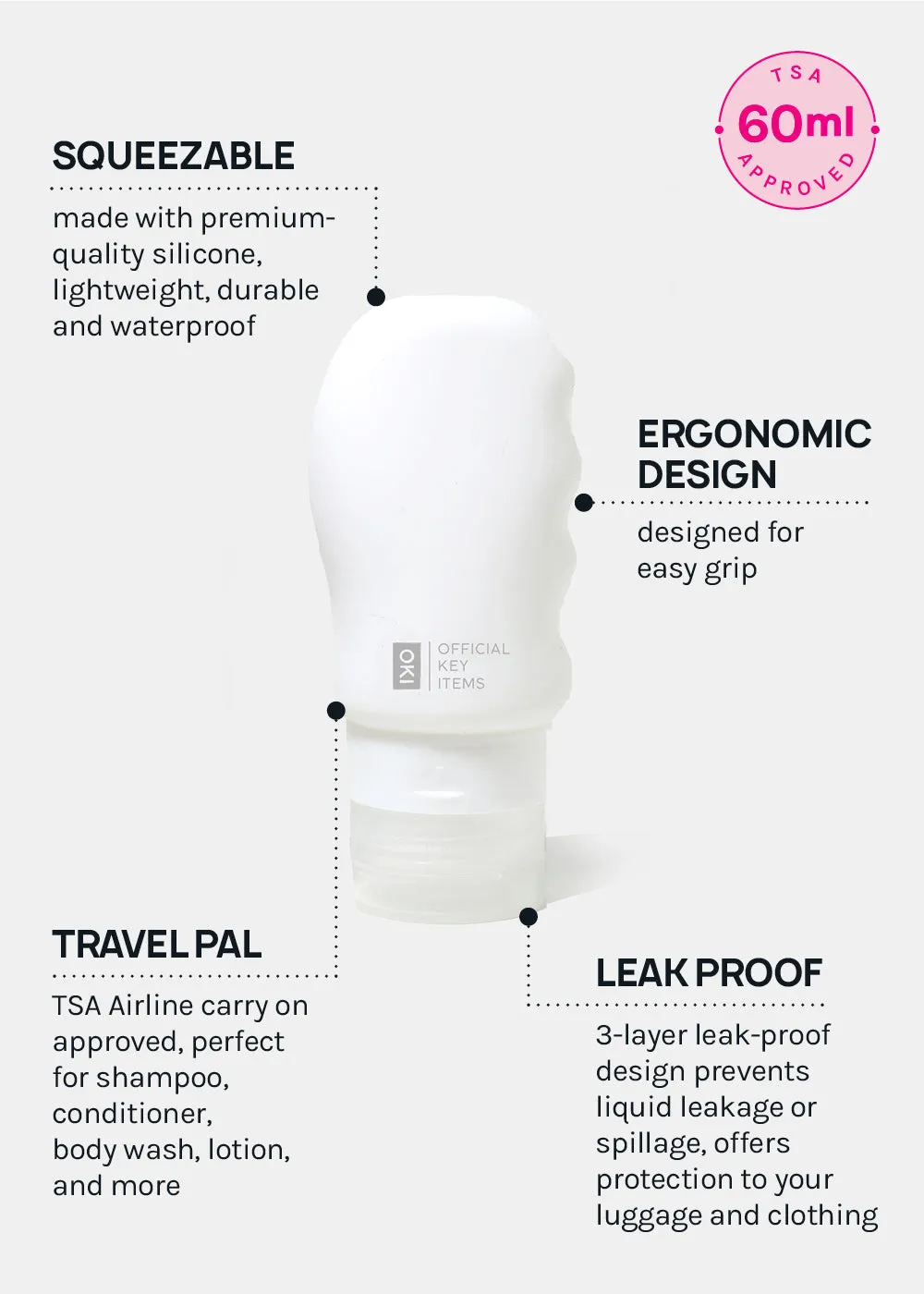 Official Key Items Reuse Silicone Travel Bottle