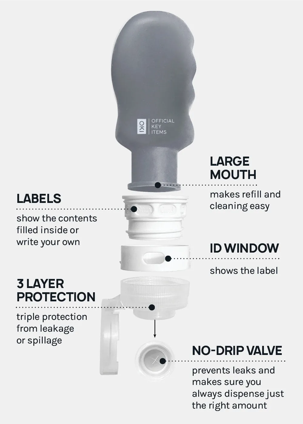 Official Key Items Reuse Silicone Travel Bottle