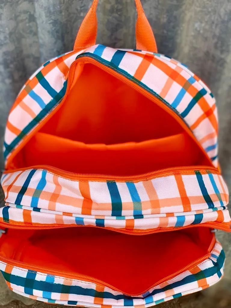 Orange Check Backpack Bag TWO ZIPPER