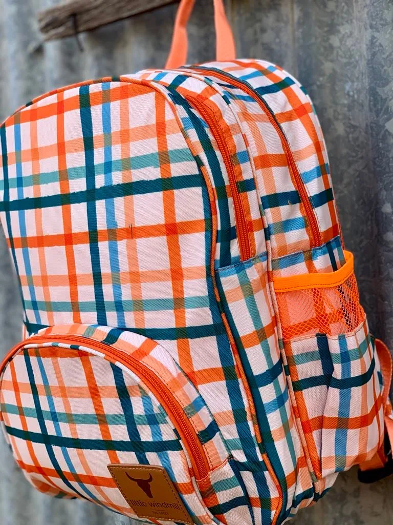 Orange Check Backpack Bag TWO ZIPPER