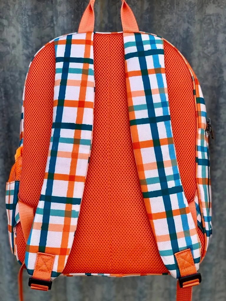 Orange Check Backpack Bag TWO ZIPPER
