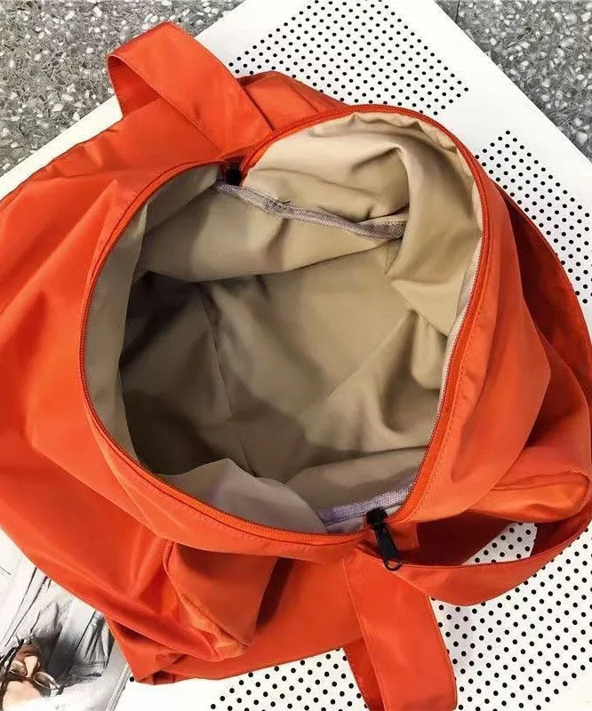Orange Messenger Bag Nylon Oversize Patchwork Zippered LY1392