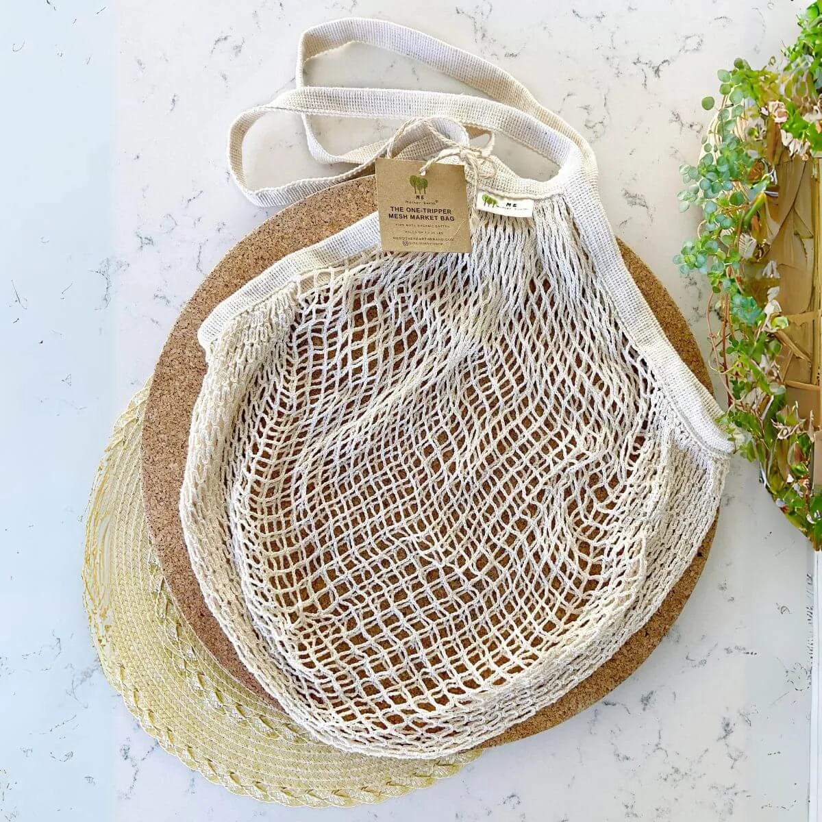 Organic Cotton "One Tripper" Reusable Mesh Market Bag - Natural