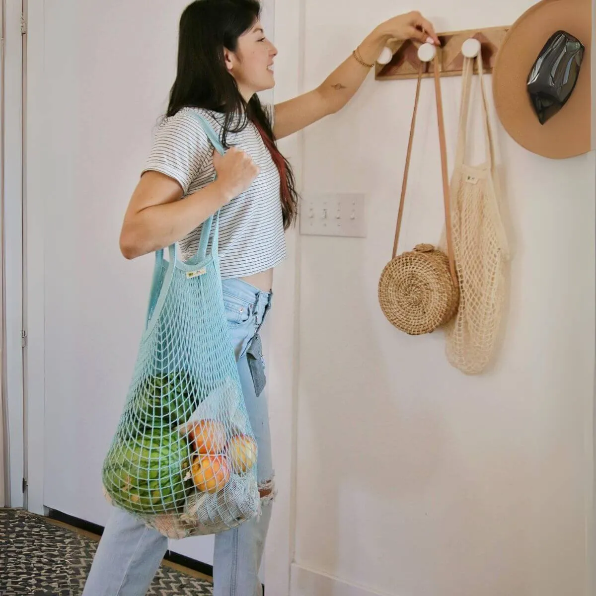 Organic Cotton "One Tripper" Reusable Mesh Market Bag - Natural