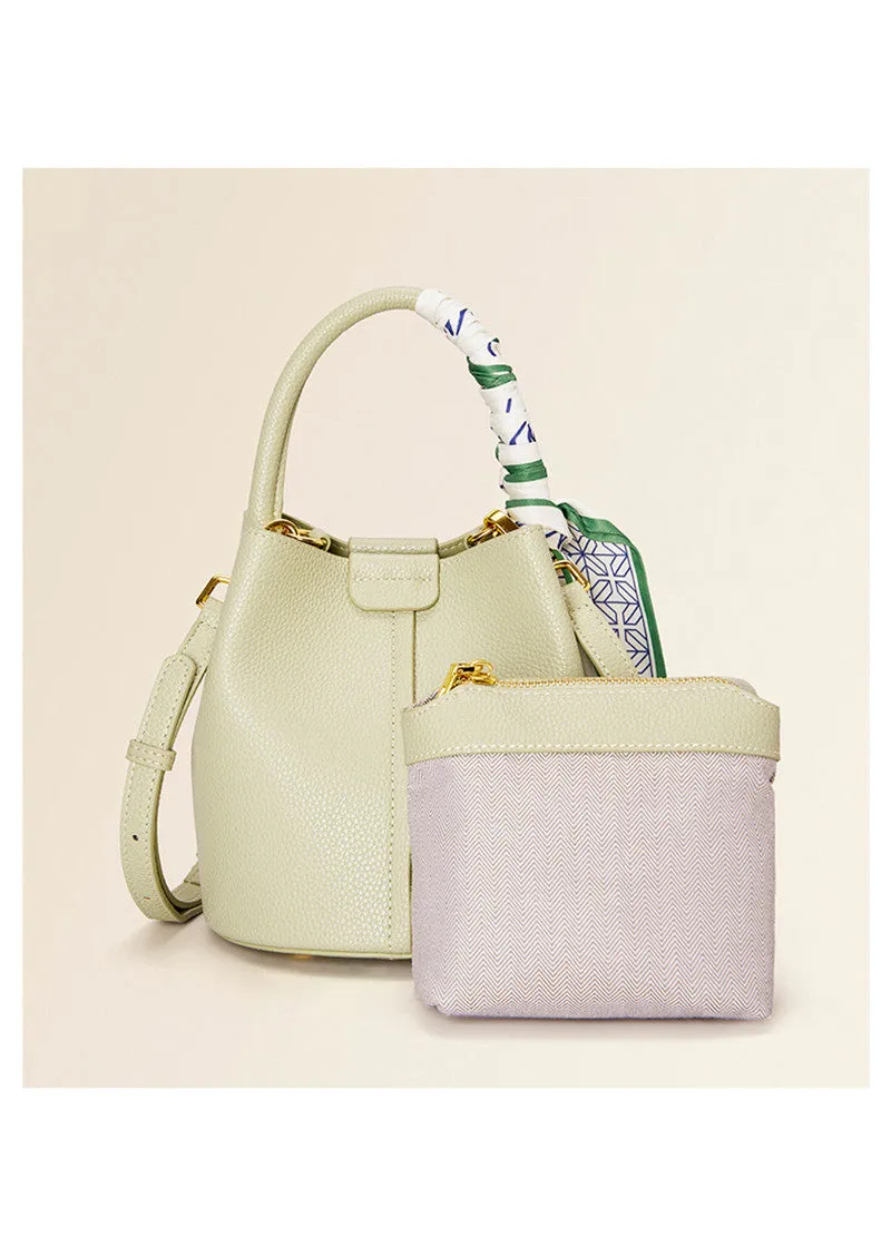 Pebbled Leather Small Bucket Bag