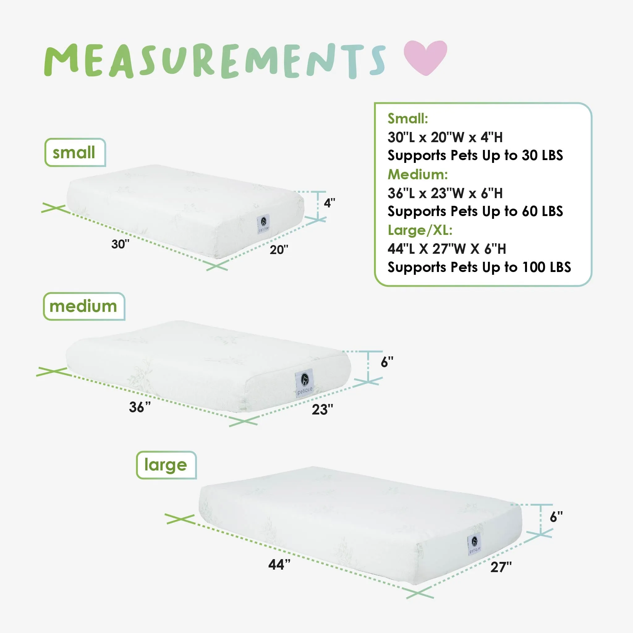 PETIQUE Bamboo Orthopedic Memory Foam Pet Bed - Small/Medium/Large, Sustainable, Non-Toxic, Hypoallergenic, for Dogs/Cats/Other Animals