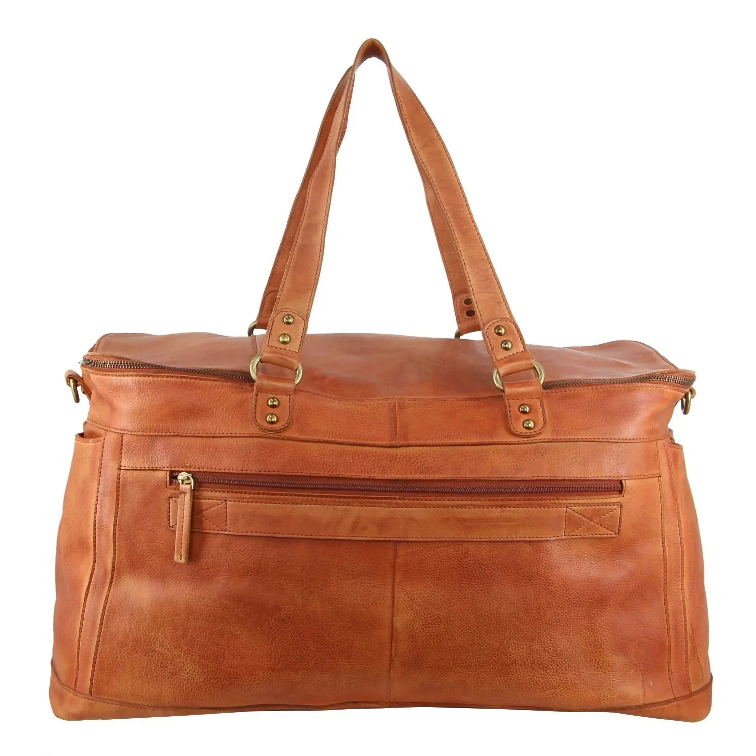 Pierre Cardin Burnished Leather Overnight Bag - Cognac