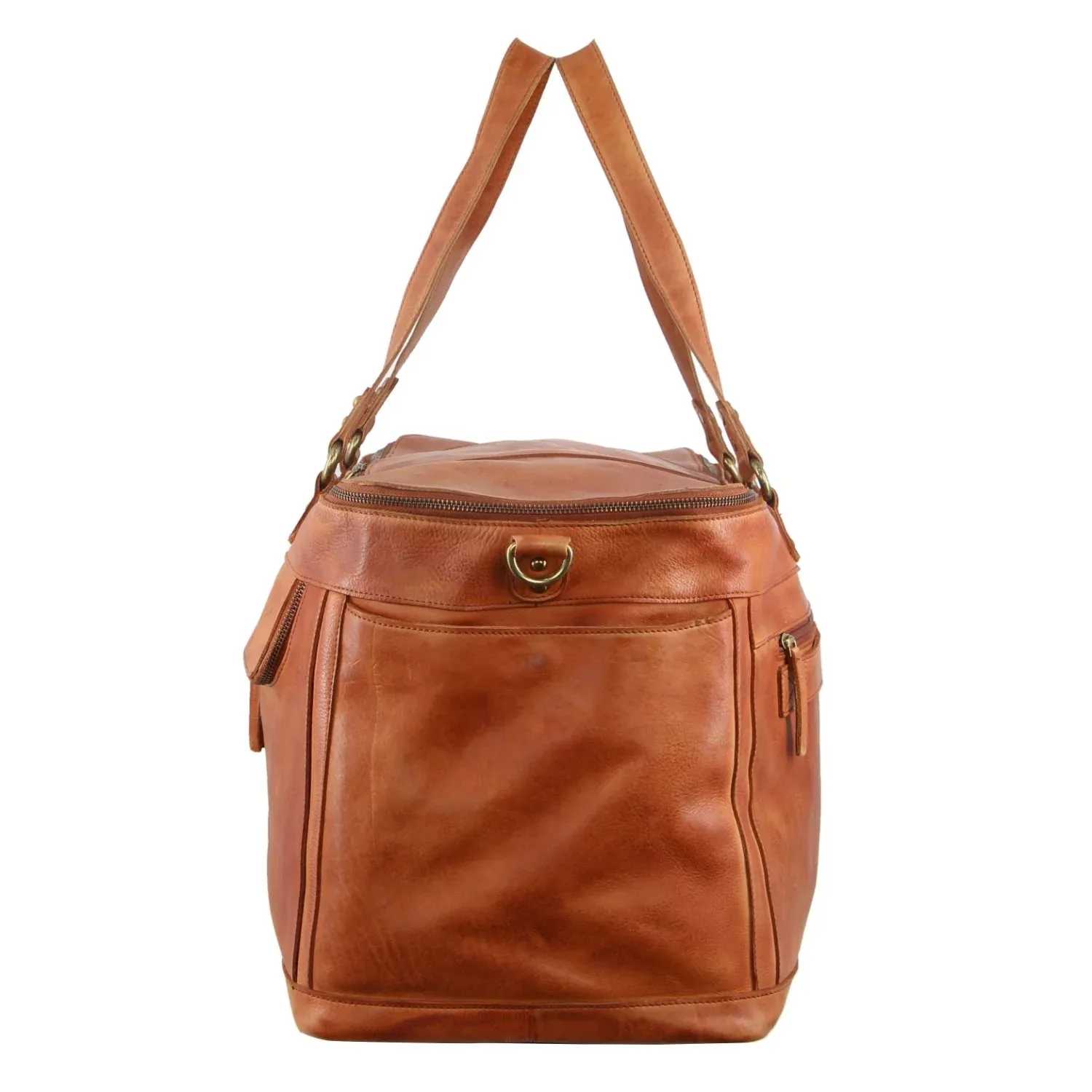 Pierre Cardin Burnished Leather Overnight Bag - Cognac