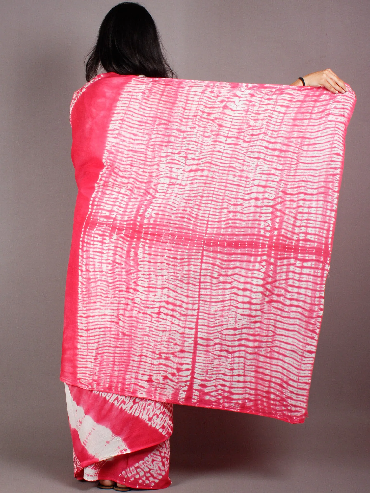Pink White Shibori Hand Dyed Cotton Mul Saree  - S03170455