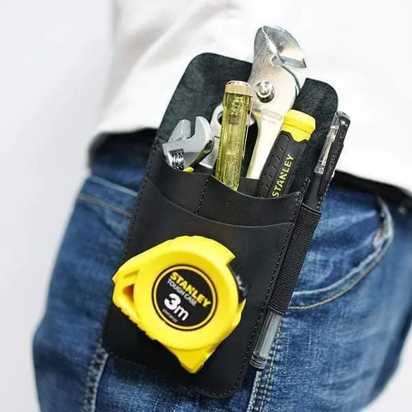 PJ14 Leather Tool Pouch on belt, 4 Pockets Multitool Holster