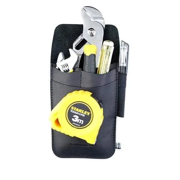 PJ14 Leather Tool Pouch on belt, 4 Pockets Multitool Holster