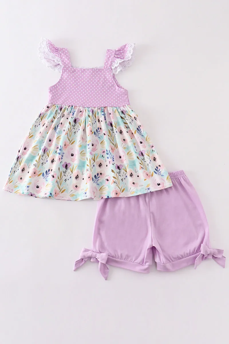 Purple floral ruffle set