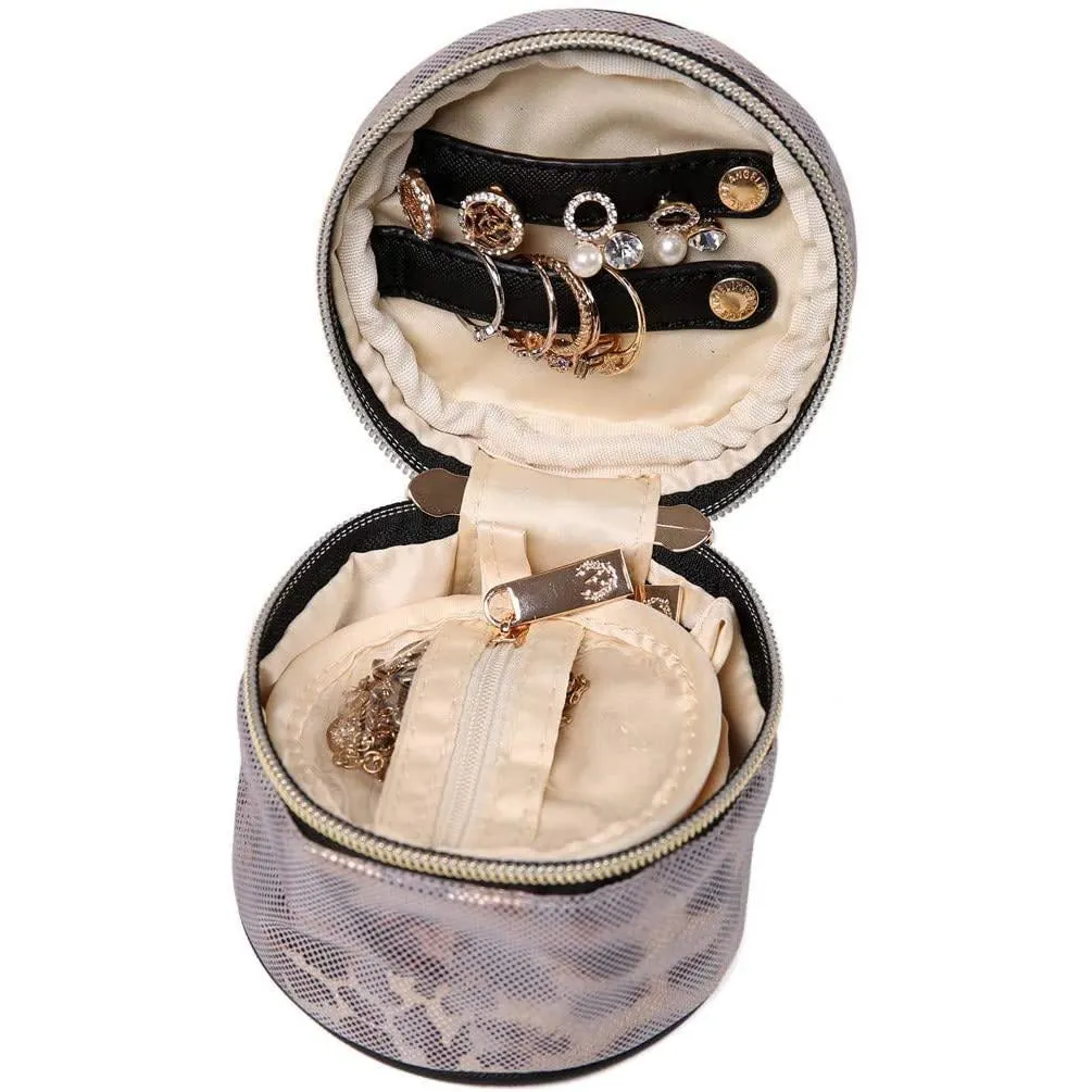 Round Jewelry Case Metallic Silver