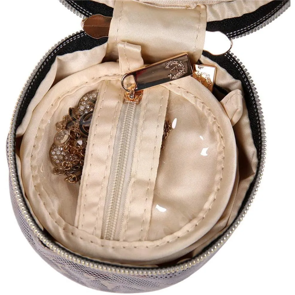 Round Jewelry Case Metallic Silver