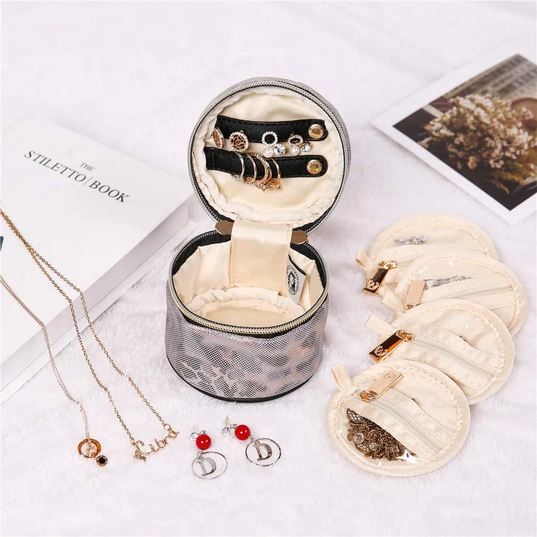 Round Jewelry Case Metallic Silver