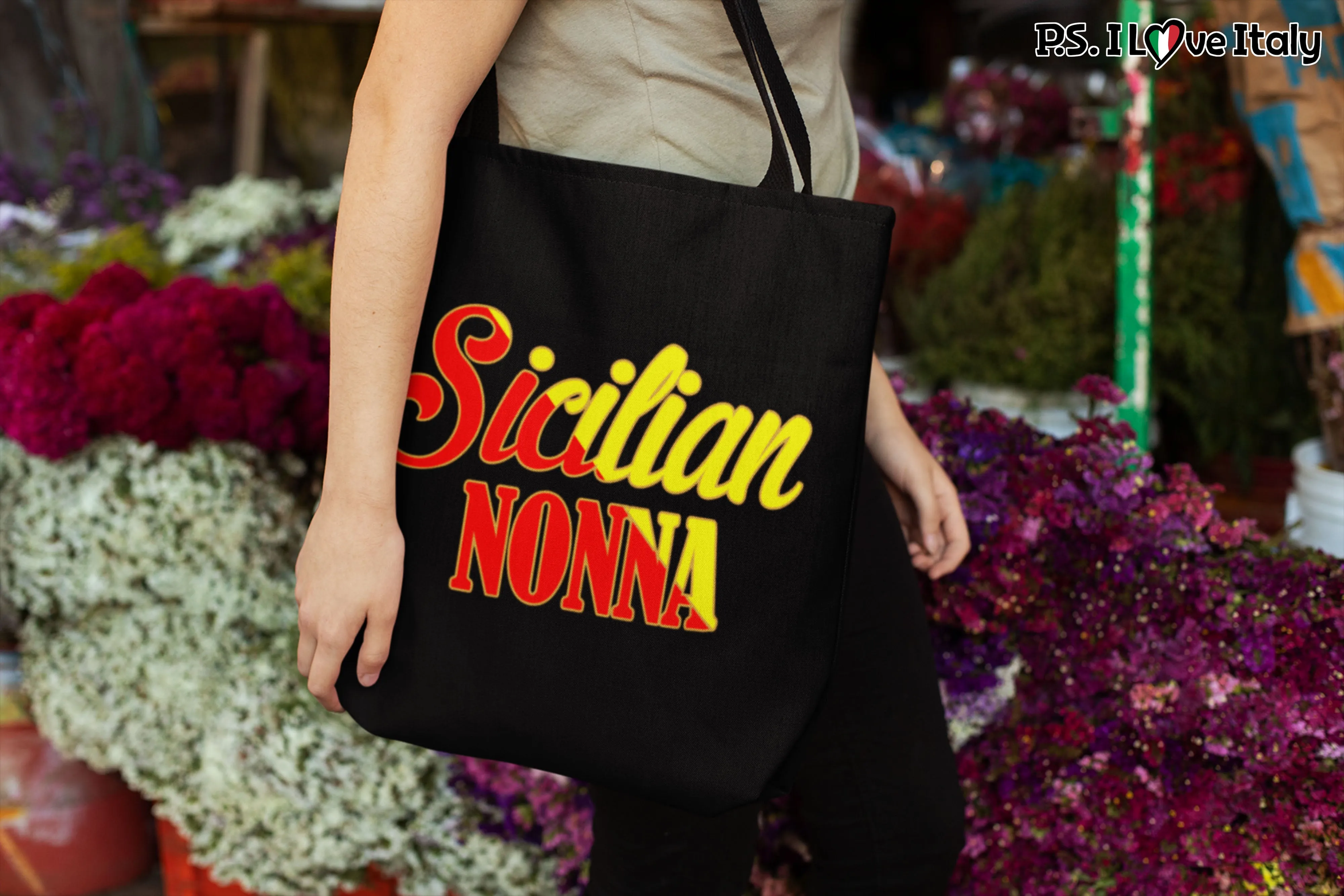 Sicilian Nonna Tote Bag - Black