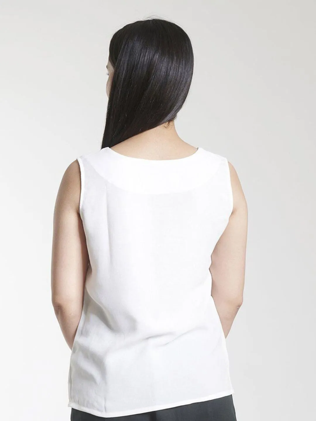 Square Neck Poly Moss  Regular FIt Camisole - White