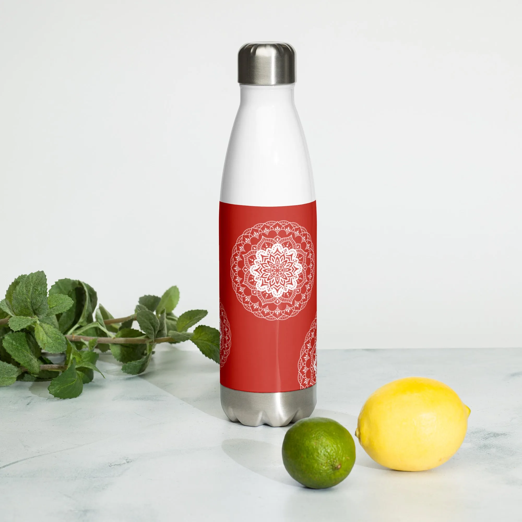 Stainless Steel Water Bottle - Mandala in Orange