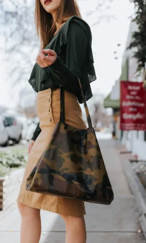 Streets Ahead Charlotte Pyramid Camo Print Large Leather Tote