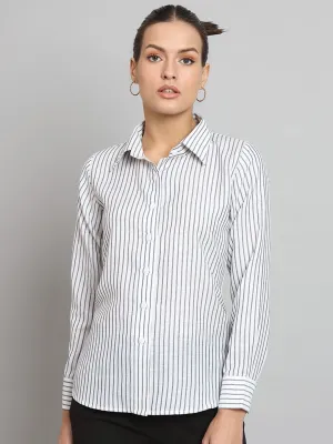 Striped Collared Shirt- White and Grey
